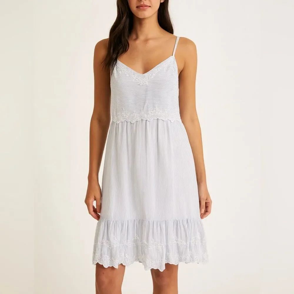 Joie Striped Cotton Embroidered Sleeveless Mini Sundress Size M